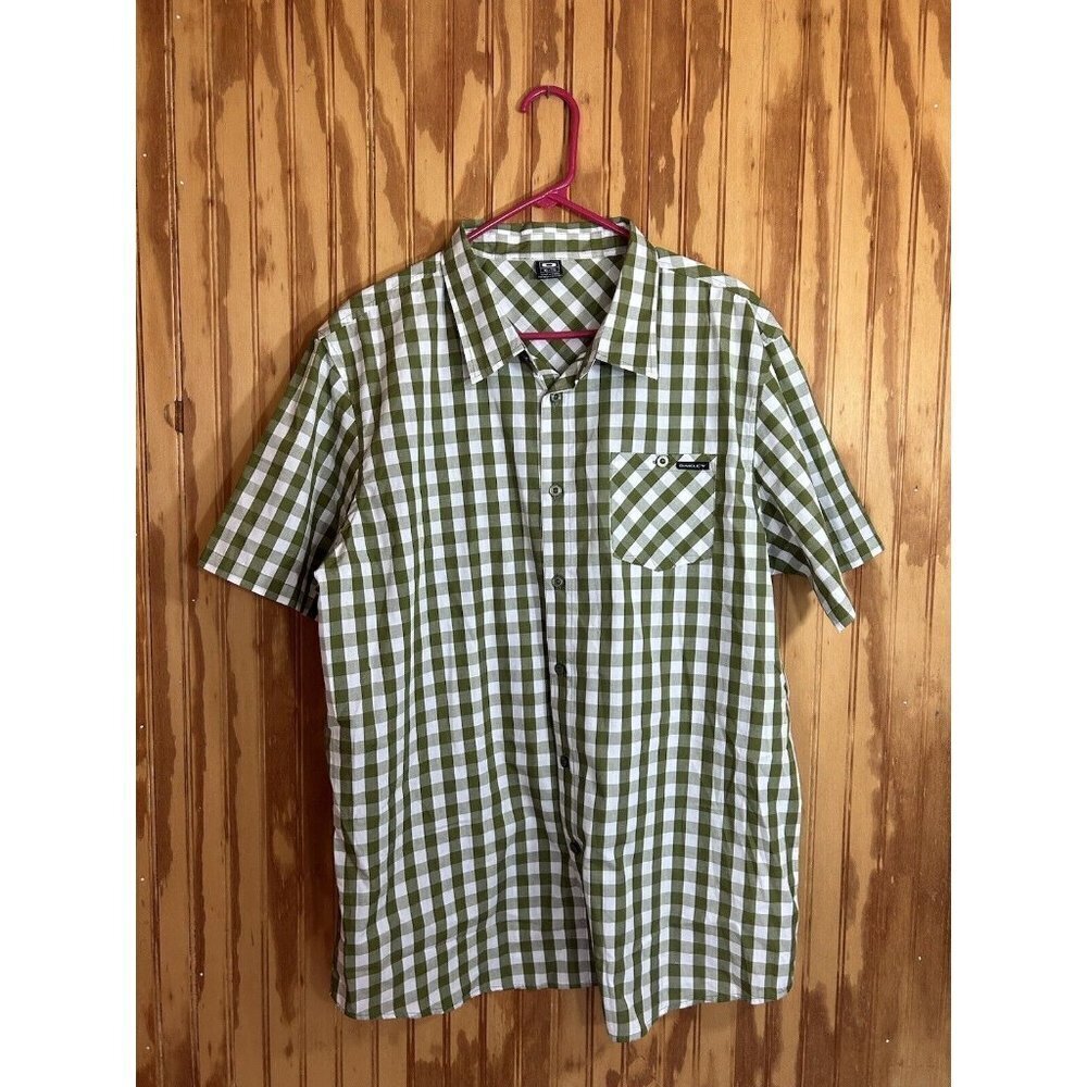 OAKLEY Green & White Plaid Short Sleeve Button Down Shirt -  Mens XL